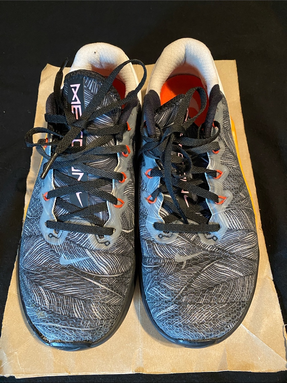 Women’s Nike Metcon 5 black, gray, and orange training shoe